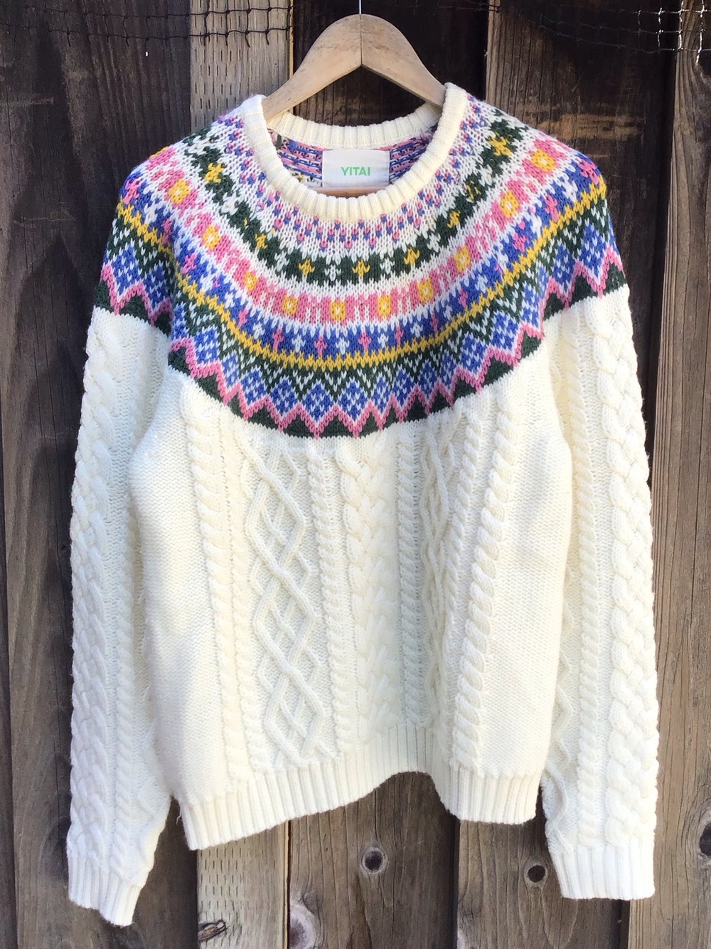 Yitai Fair Isle Cable Knit Wool Blend Sweater Womens Small Cozy Cottagecore